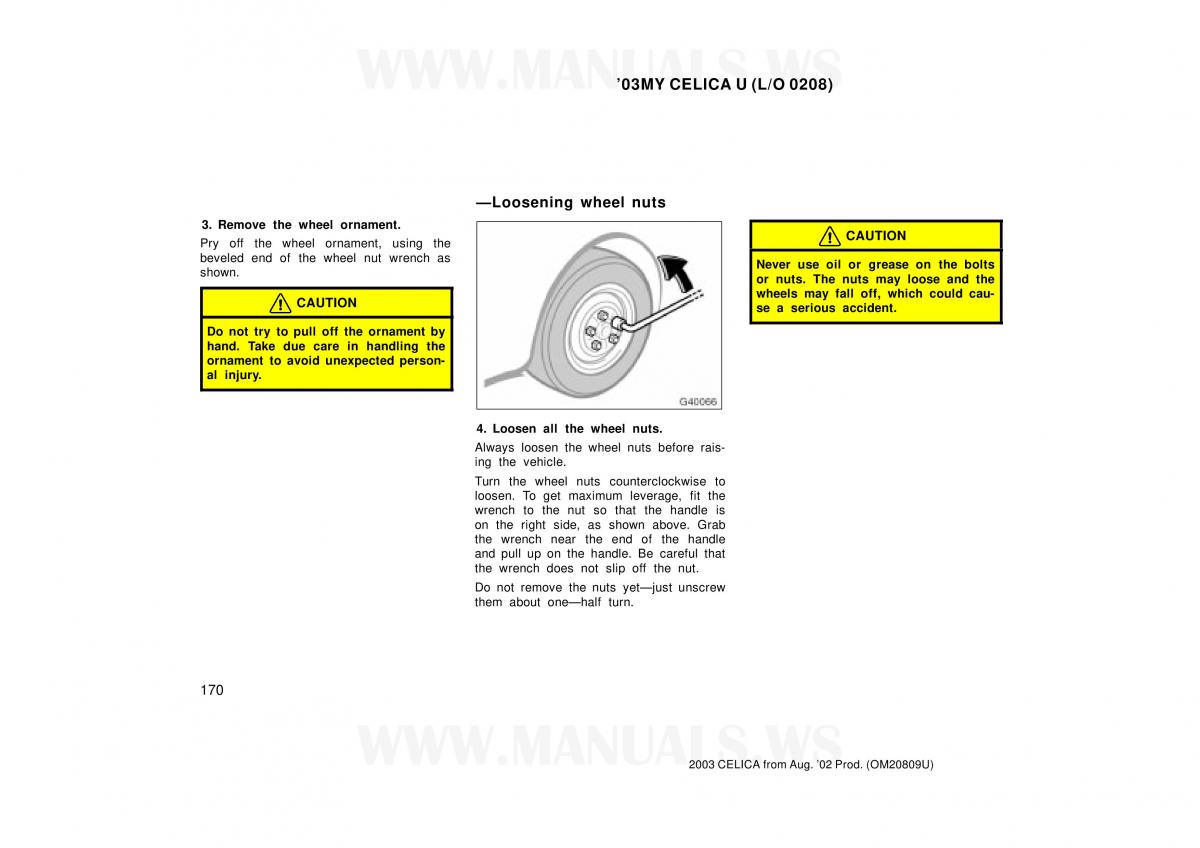 Toyota Celica VII 7 owners manual / page 170