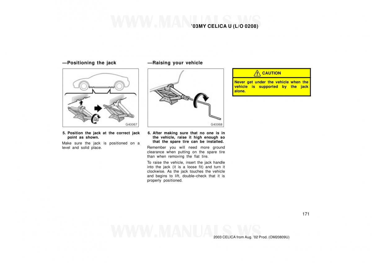 Toyota Celica VII 7 owners manual / page 171