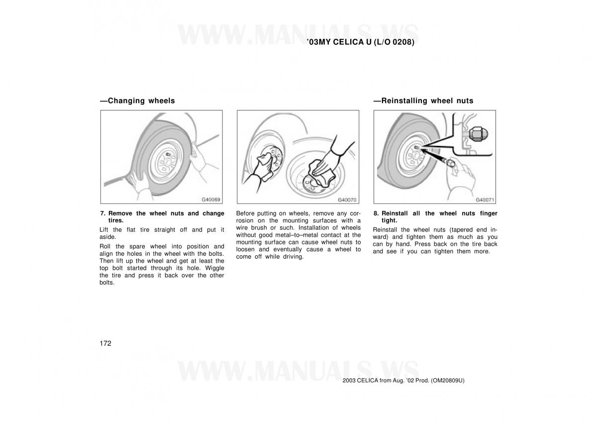 Toyota Celica VII 7 owners manual / page 172