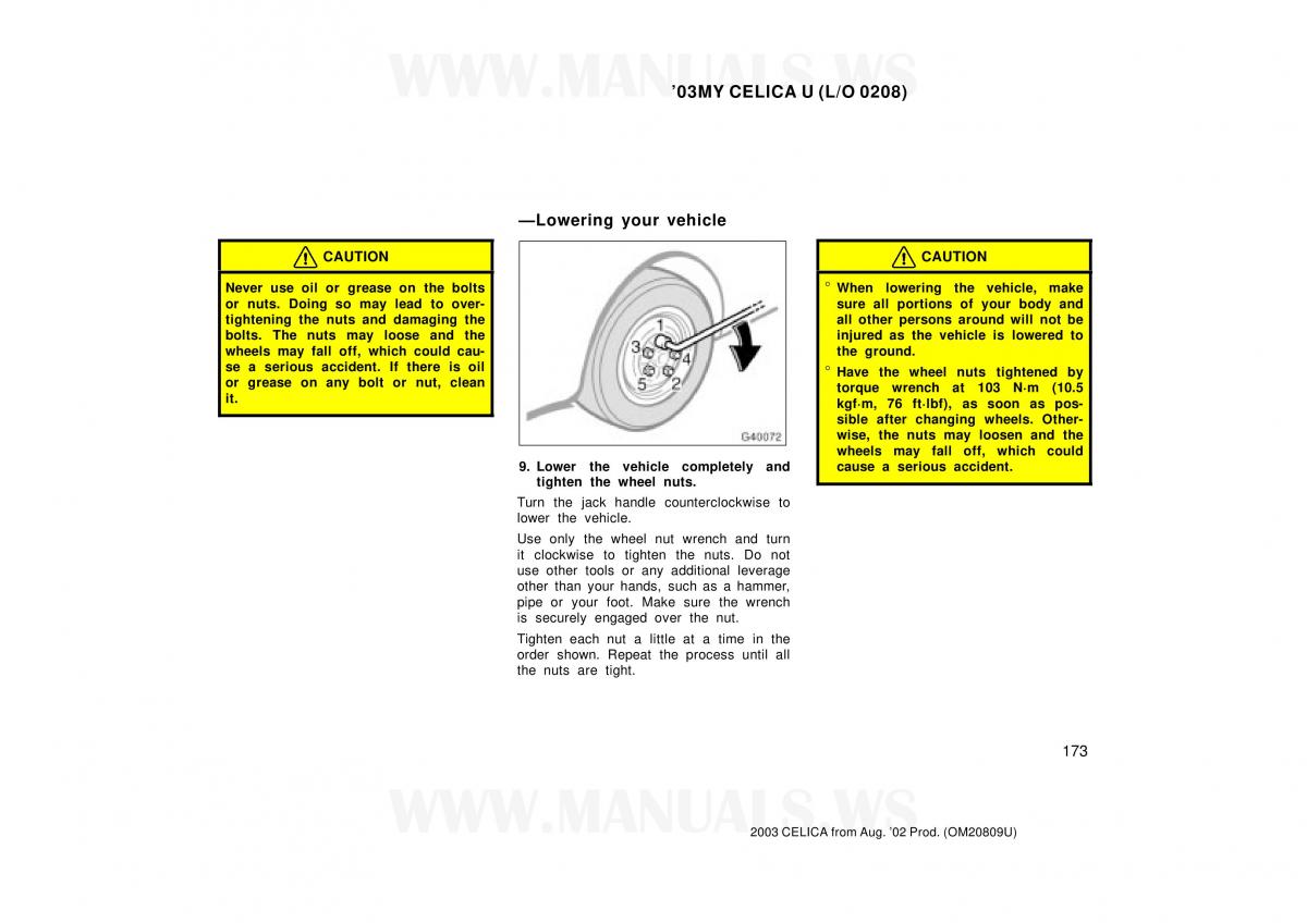 Toyota Celica VII 7 owners manual / page 173