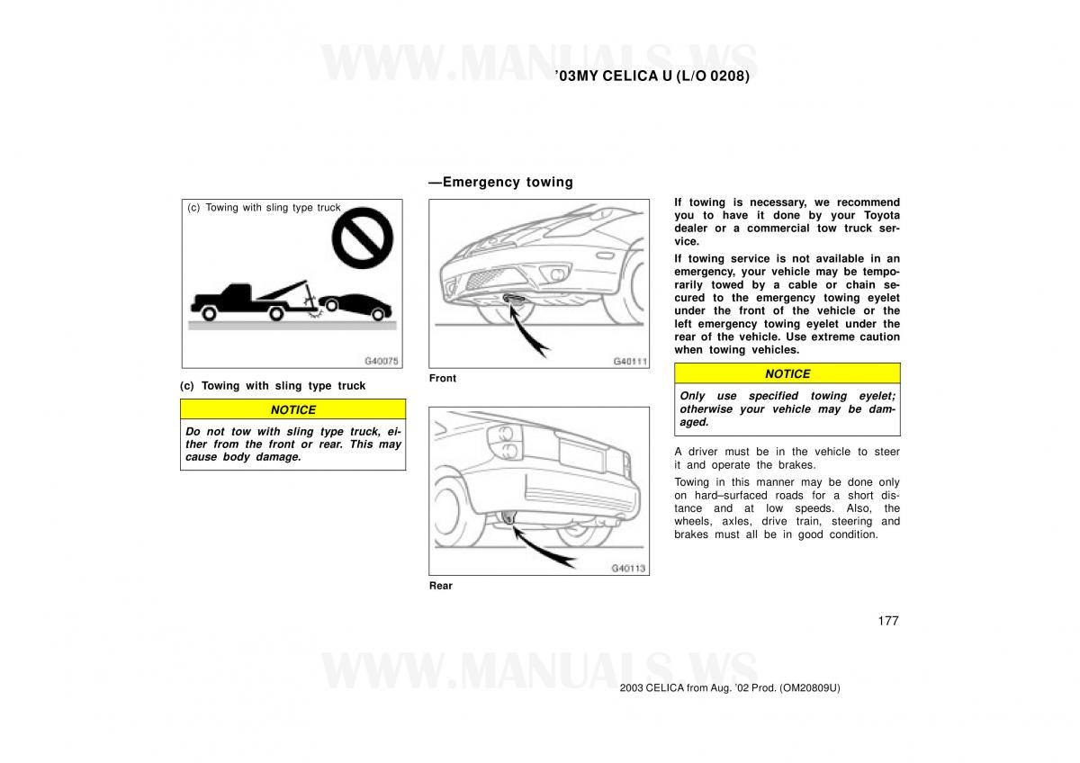 Toyota Celica VII 7 owners manual / page 177