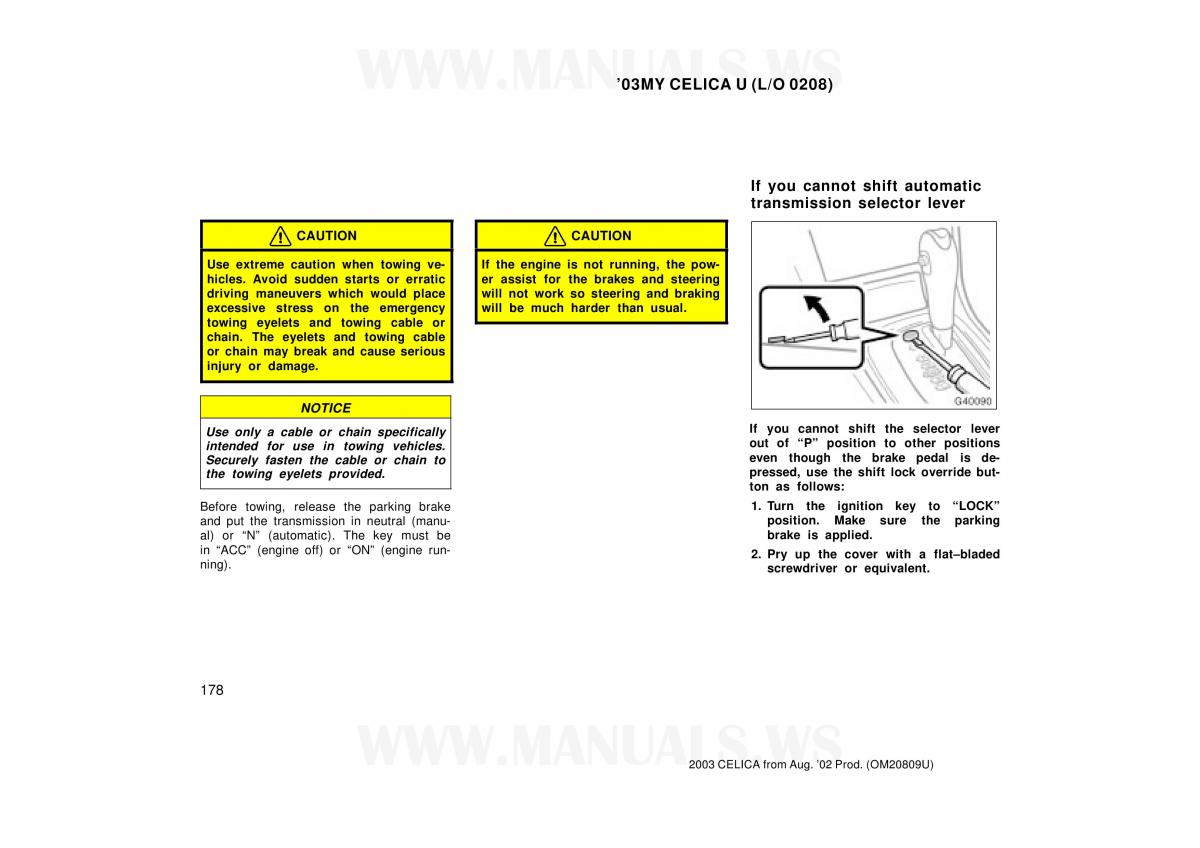 Toyota Celica VII 7 owners manual / page 178