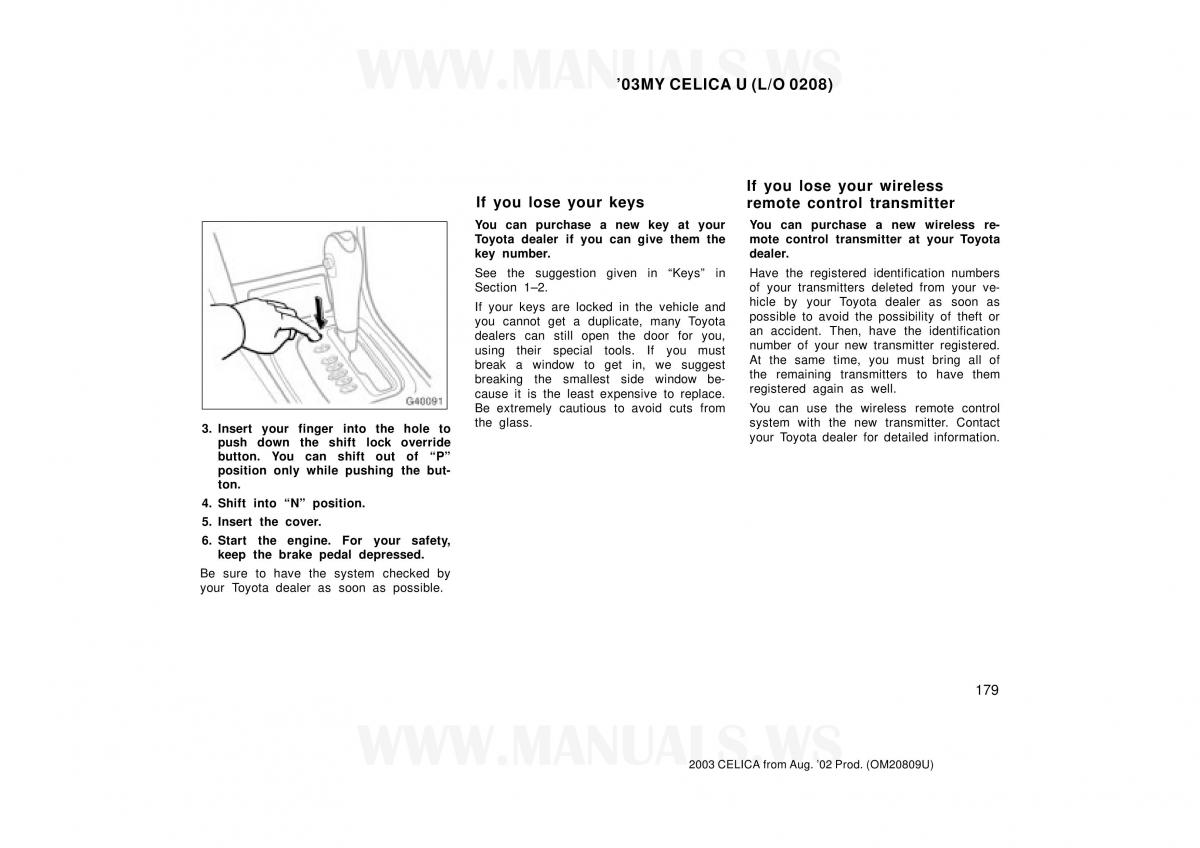 Toyota Celica VII 7 owners manual / page 179