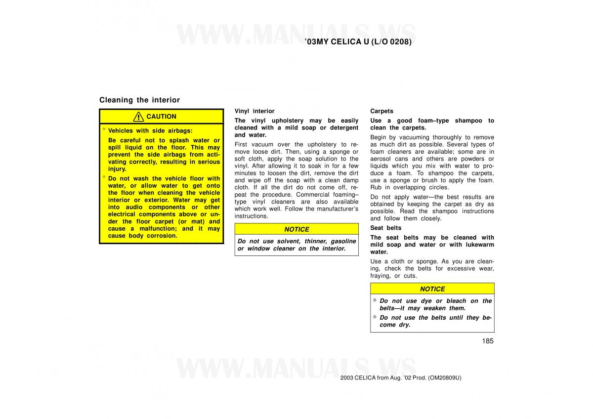 Toyota Celica VII 7 owners manual / page 185