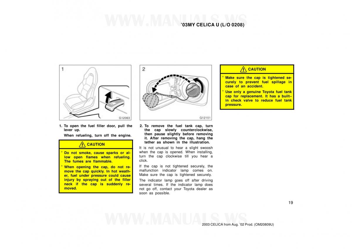 Toyota Celica VII 7 owners manual / page 19