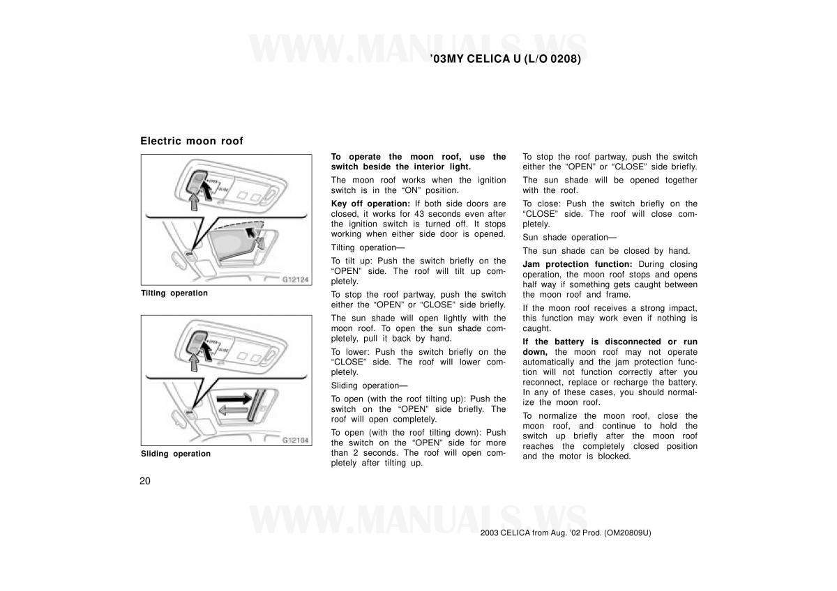 Toyota Celica VII 7 owners manual / page 20