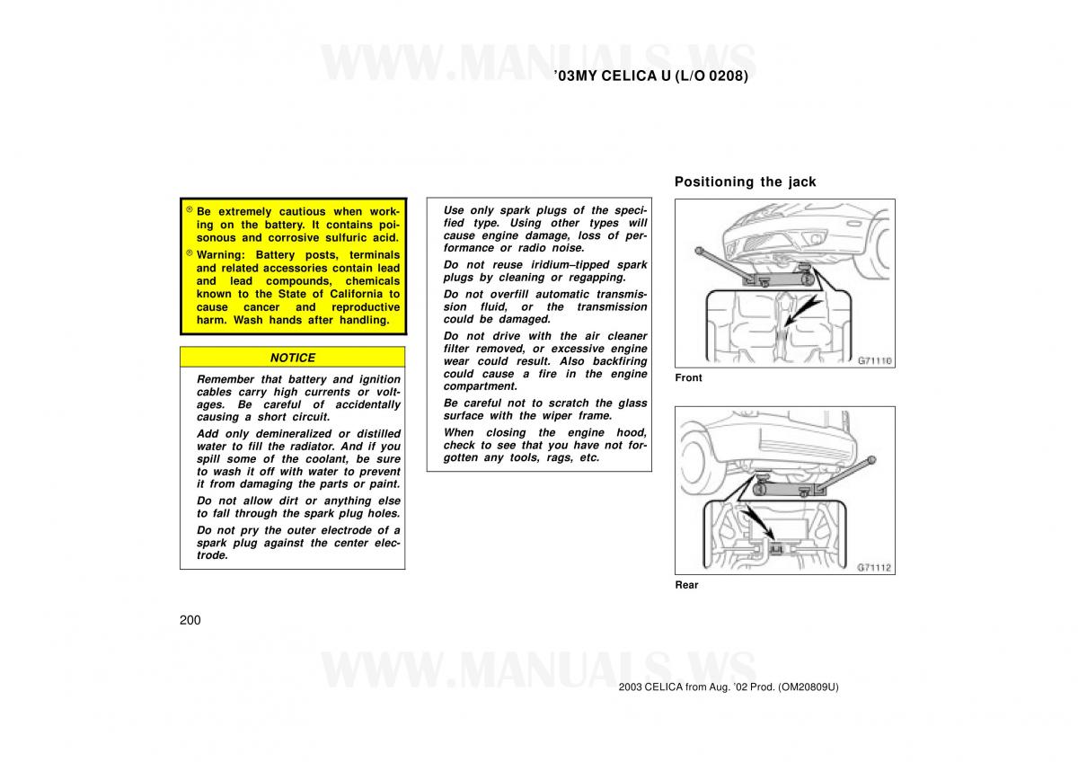 Toyota Celica VII 7 owners manual / page 200