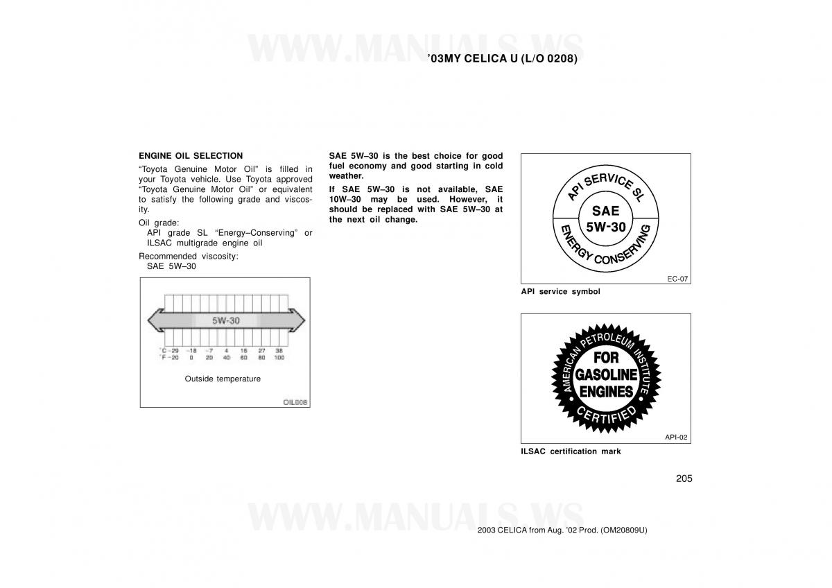 Toyota Celica VII 7 owners manual / page 205