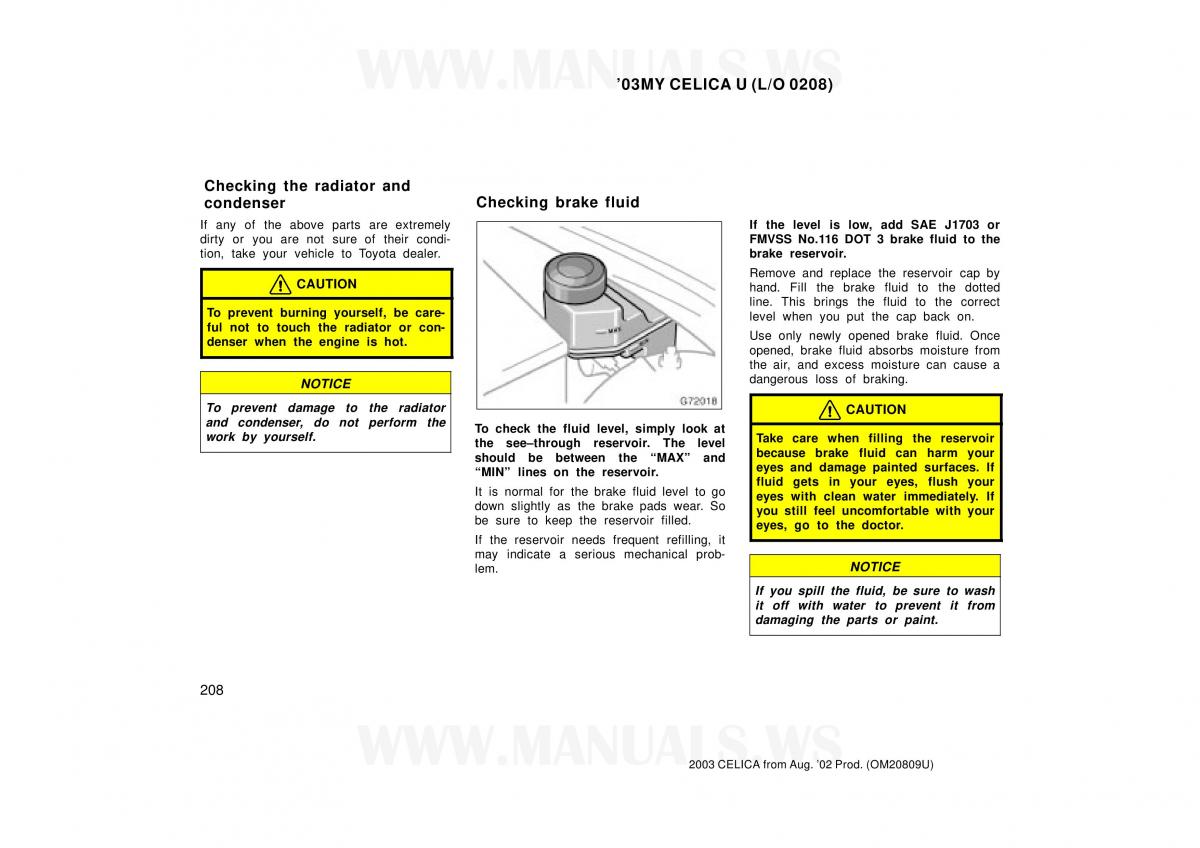Toyota Celica VII 7 owners manual / page 208