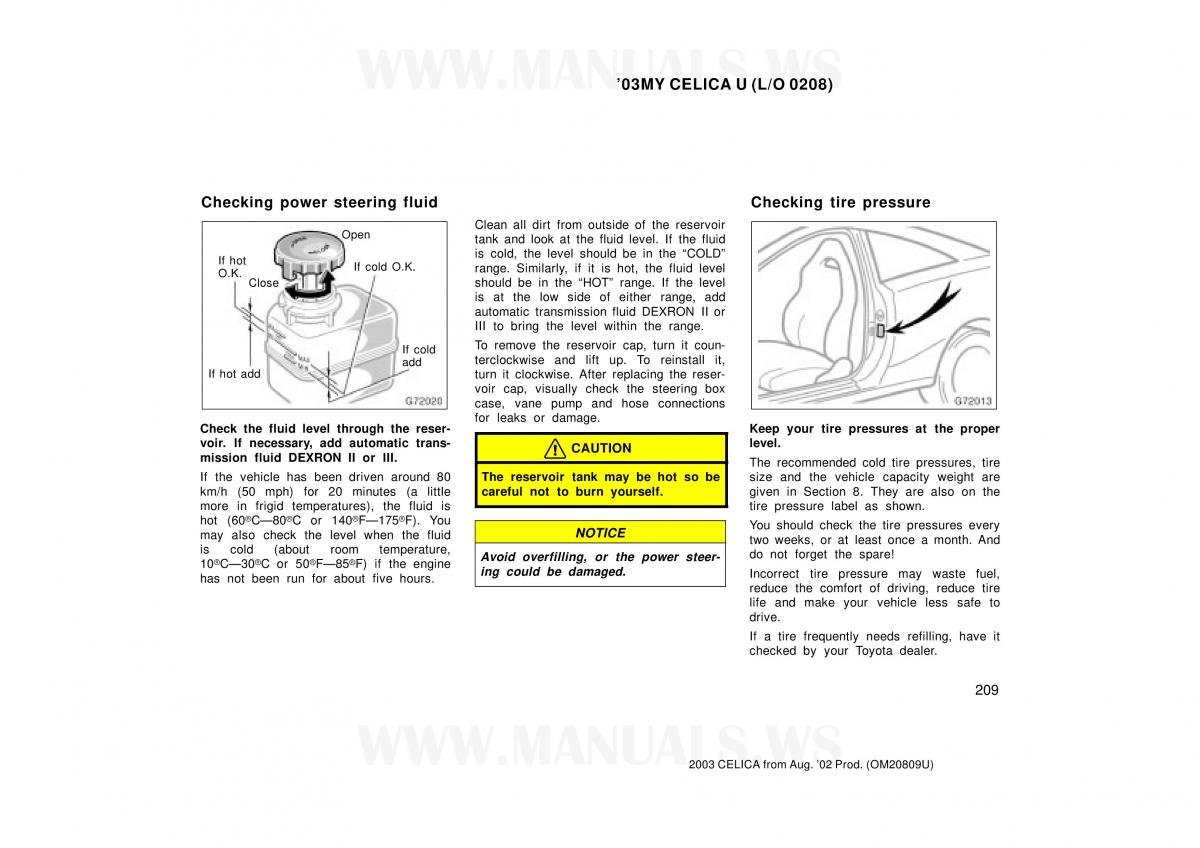 Toyota Celica VII 7 owners manual / page 209