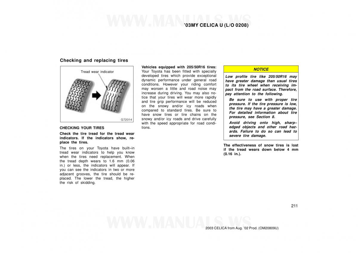 Toyota Celica VII 7 owners manual / page 211