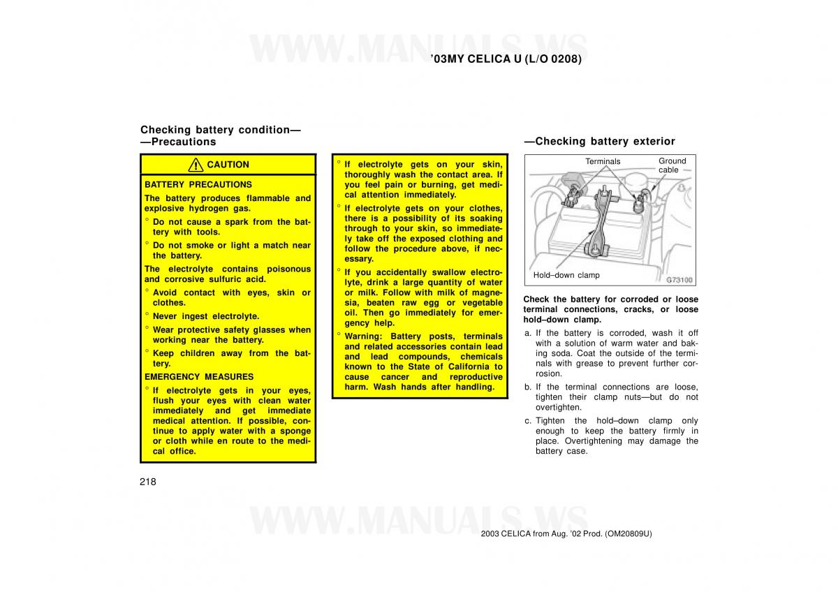 Toyota Celica VII 7 owners manual / page 218