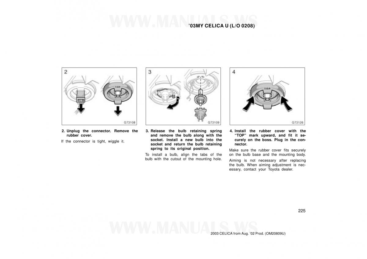 Toyota Celica VII 7 owners manual / page 225