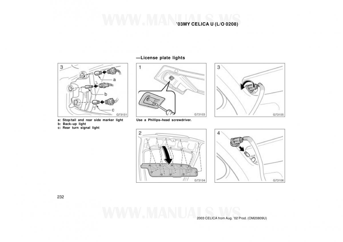 Toyota Celica VII 7 owners manual / page 232