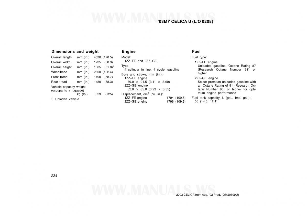 Toyota Celica VII 7 owners manual / page 234