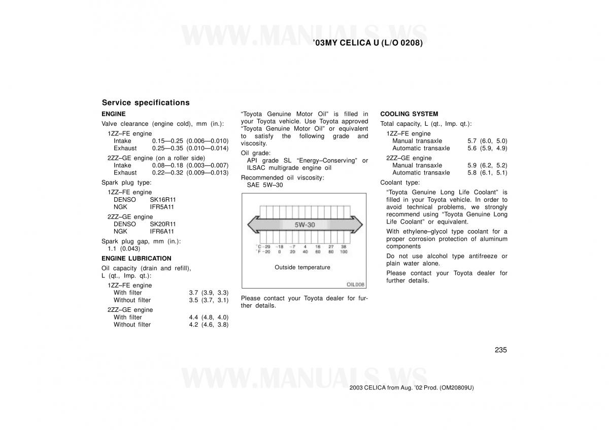 Toyota Celica VII 7 owners manual / page 235