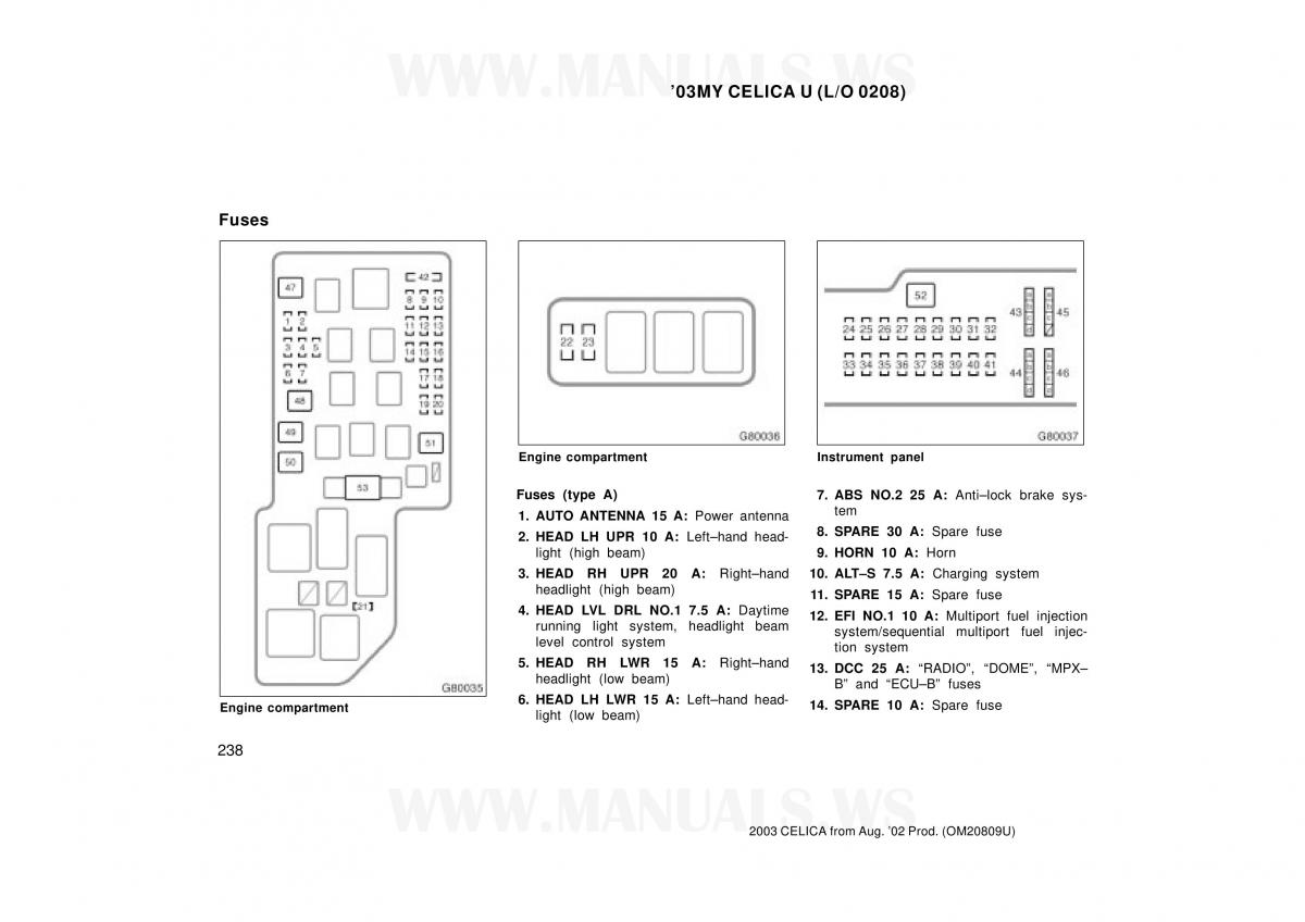 Toyota Celica VII 7 owners manual / page 238