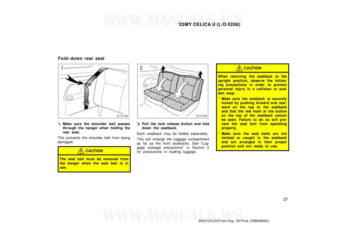 Toyota Celica VII 7 owners manual / page 27