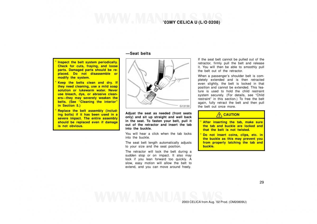 Toyota Celica VII 7 owners manual / page 29