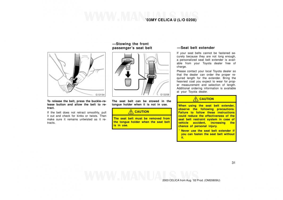 Toyota Celica VII 7 owners manual / page 31