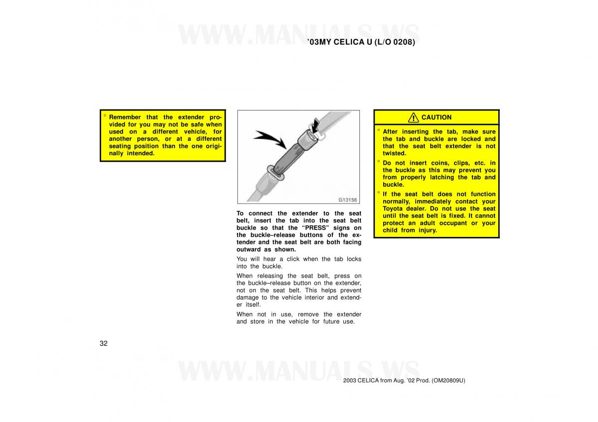 Toyota Celica VII 7 owners manual / page 32