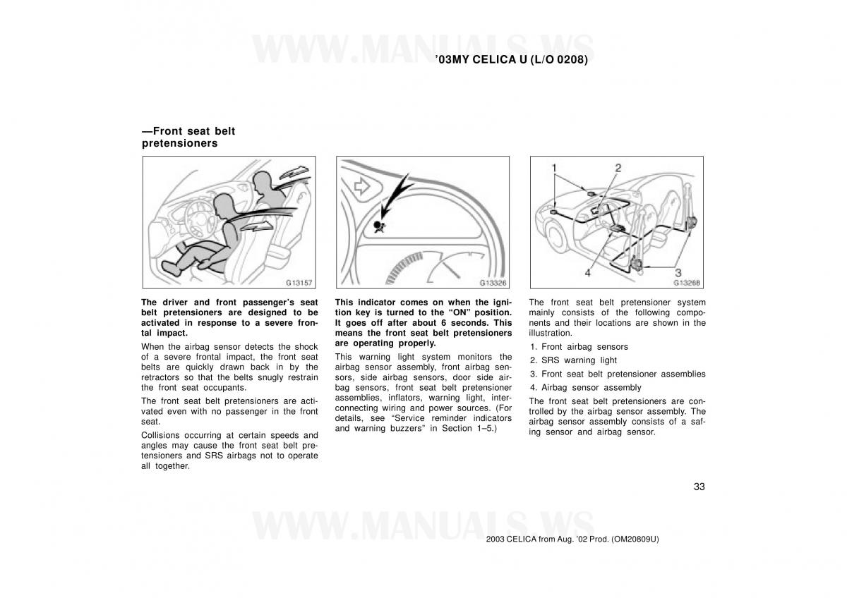 Toyota Celica VII 7 owners manual / page 33