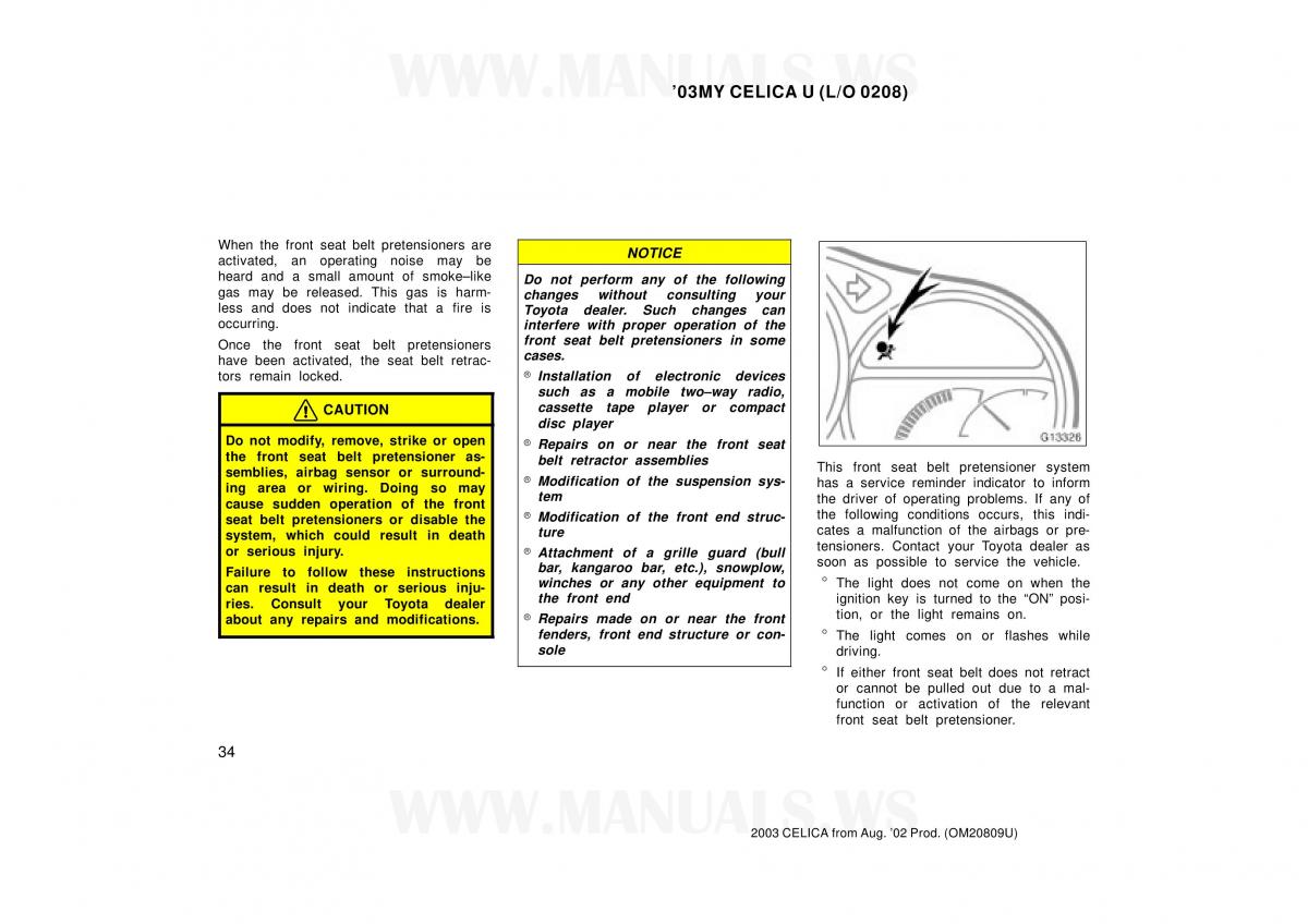 Toyota Celica VII 7 owners manual / page 34