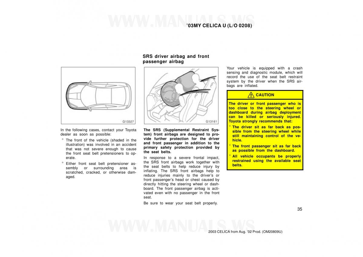 Toyota Celica VII 7 owners manual / page 35