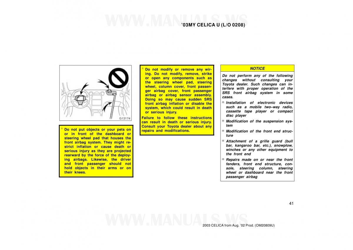 Toyota Celica VII 7 owners manual / page 41