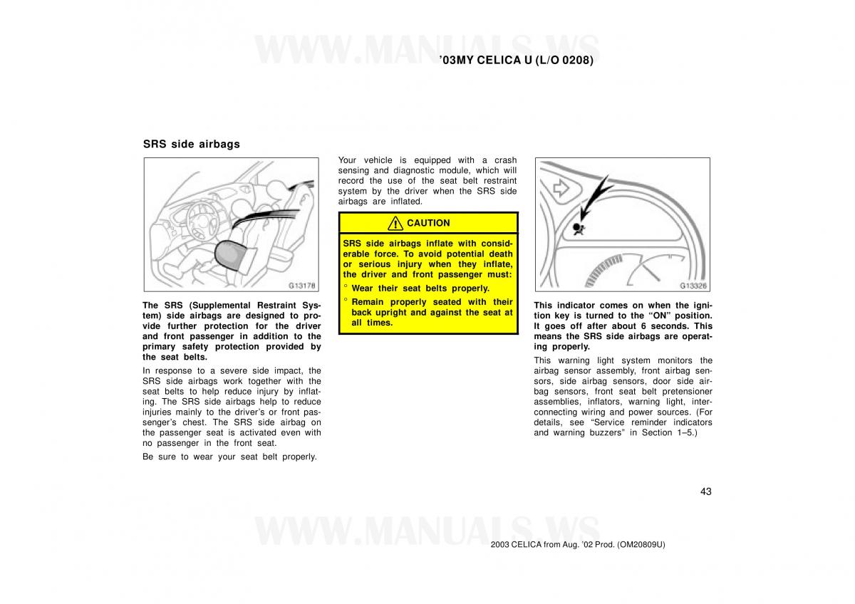 Toyota Celica VII 7 owners manual / page 43