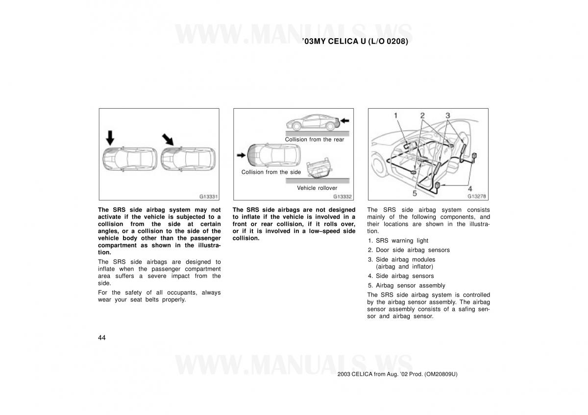 Toyota Celica VII 7 owners manual / page 44