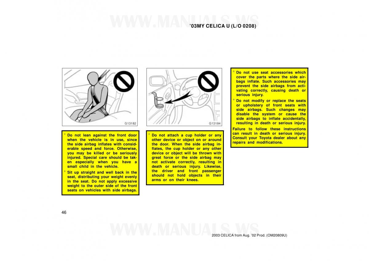 Toyota Celica VII 7 owners manual / page 46