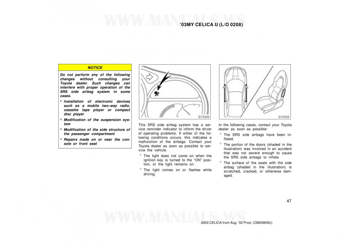 Toyota Celica VII 7 owners manual / page 47