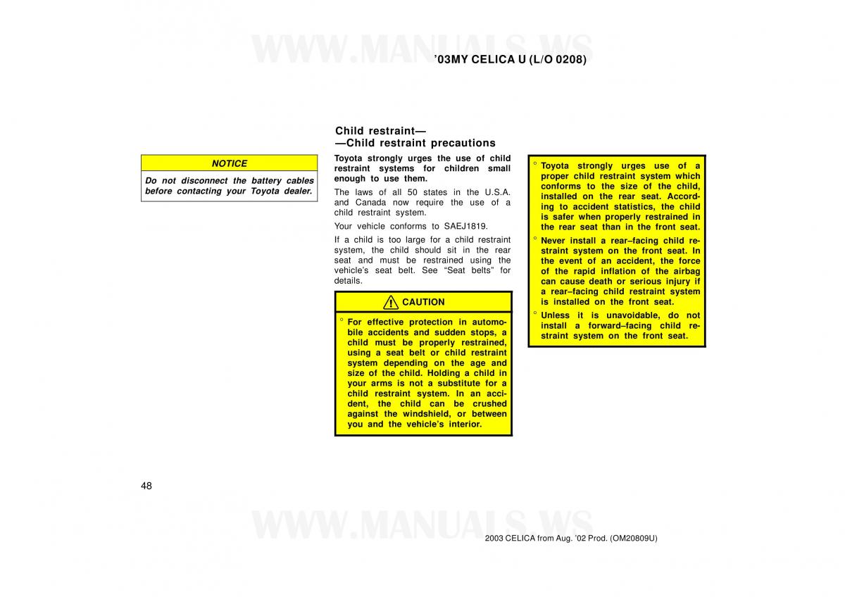 Toyota Celica VII 7 owners manual / page 48