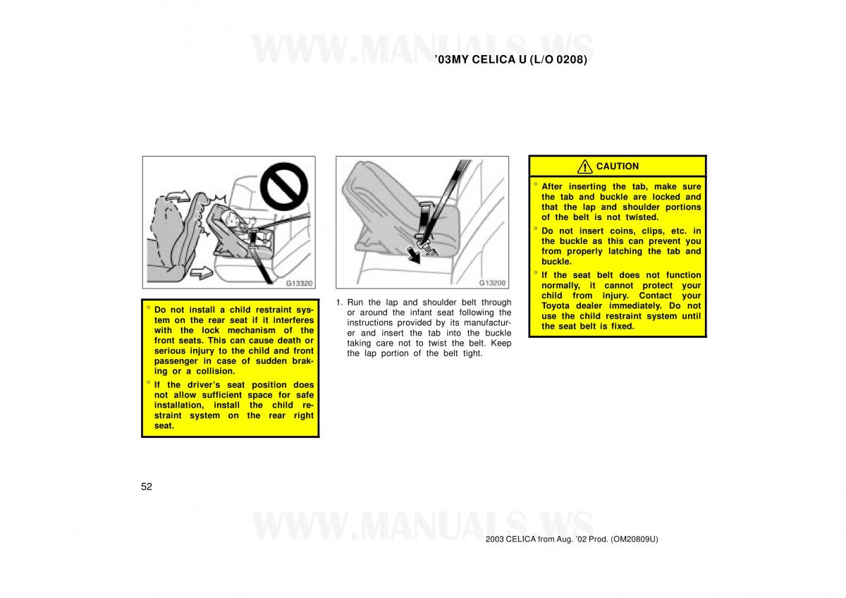 Toyota Celica VII 7 owners manual / page 52