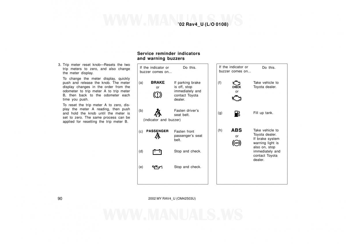 Toyota RAV4 II 2 owners manual / page 90