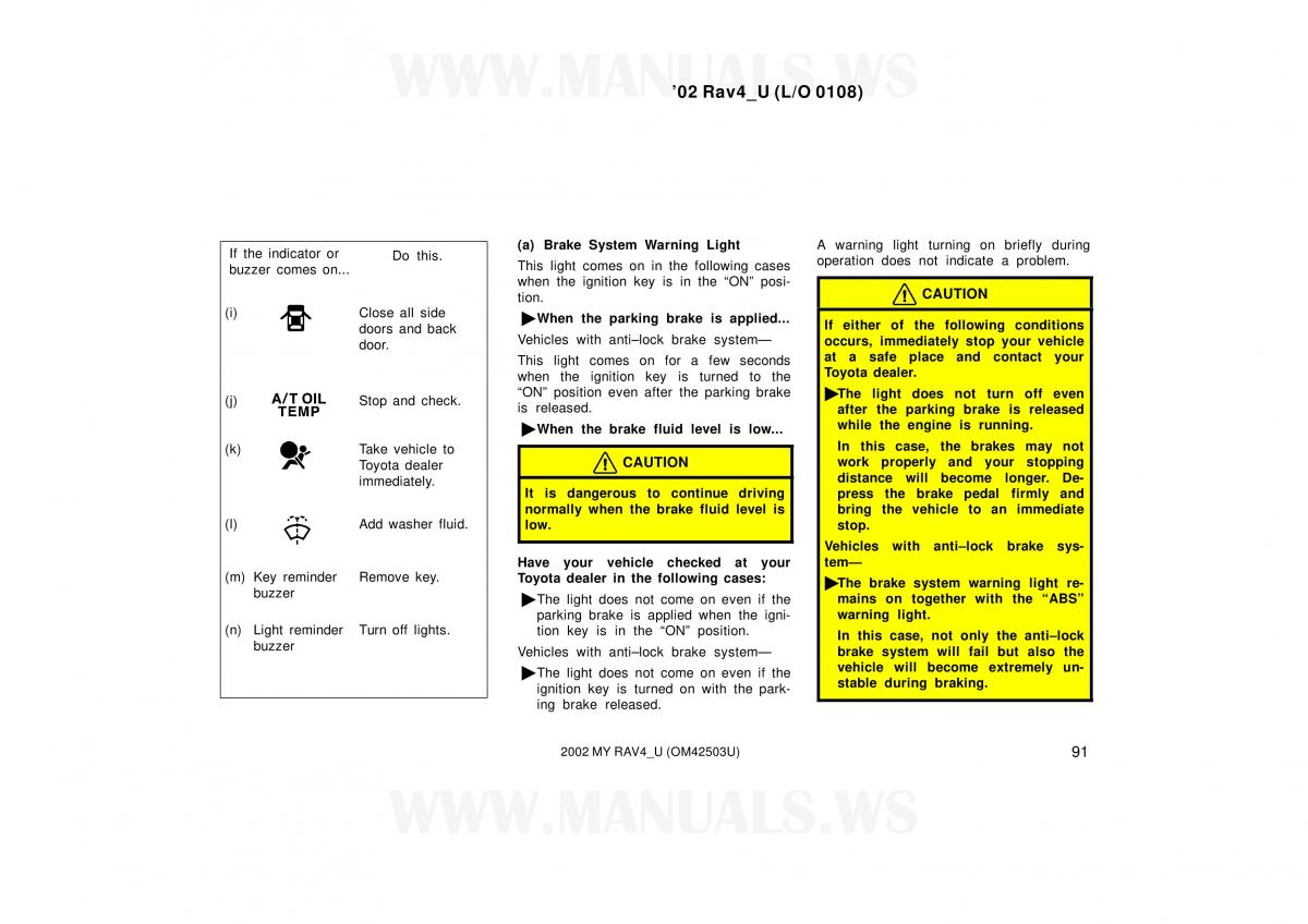 Toyota RAV4 II 2 owners manual / page 91