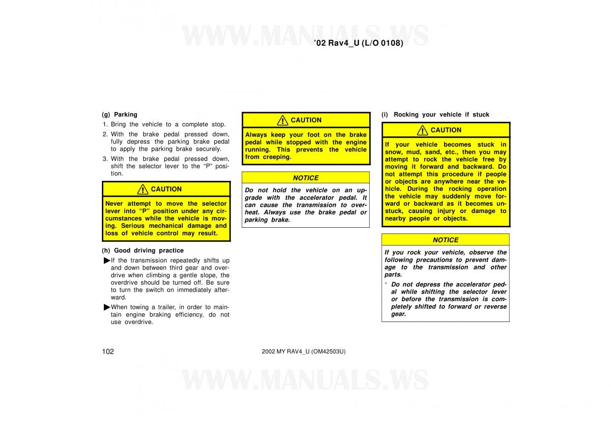 Toyota RAV4 II 2 owners manual / page 102