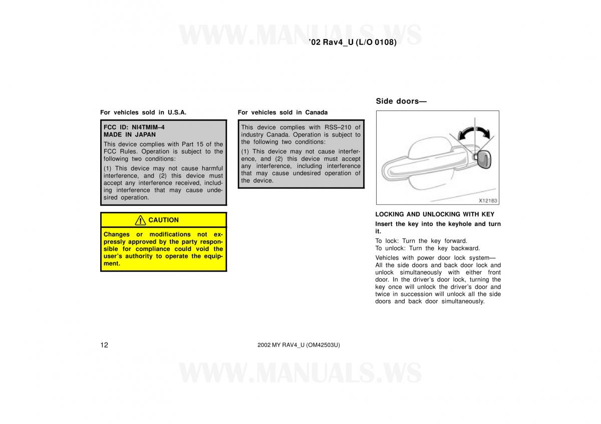 Toyota RAV4 II 2 owners manual / page 12