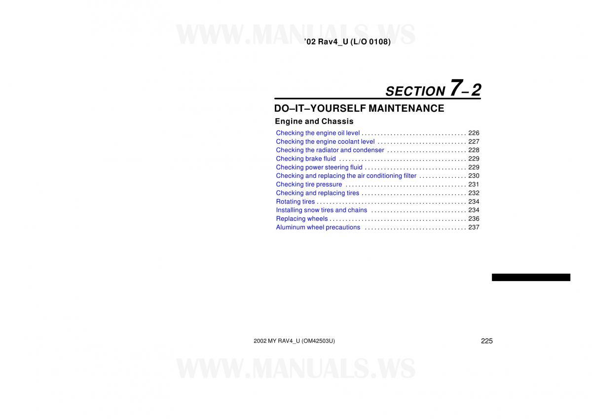 Toyota RAV4 II 2 owners manual / page 225