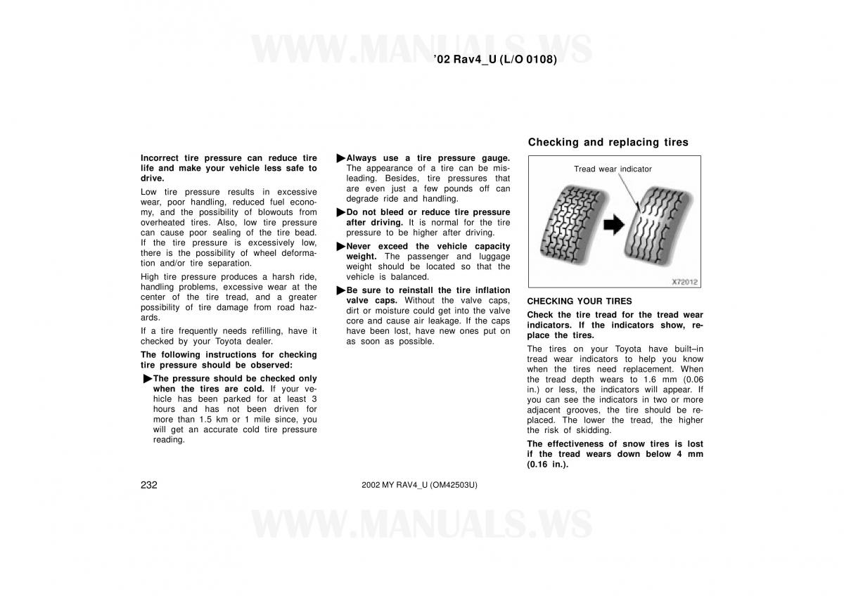 Toyota RAV4 II 2 owners manual / page 232