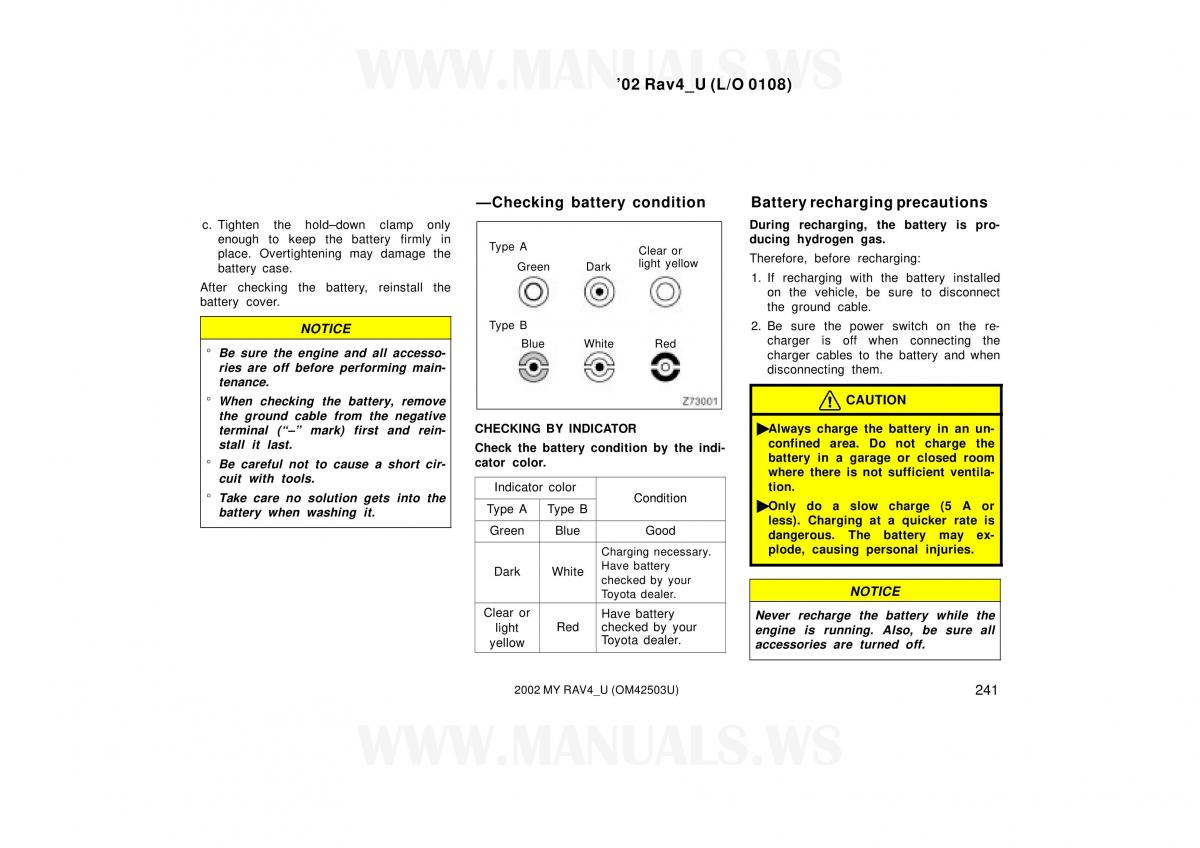 Toyota RAV4 II 2 owners manual / page 241