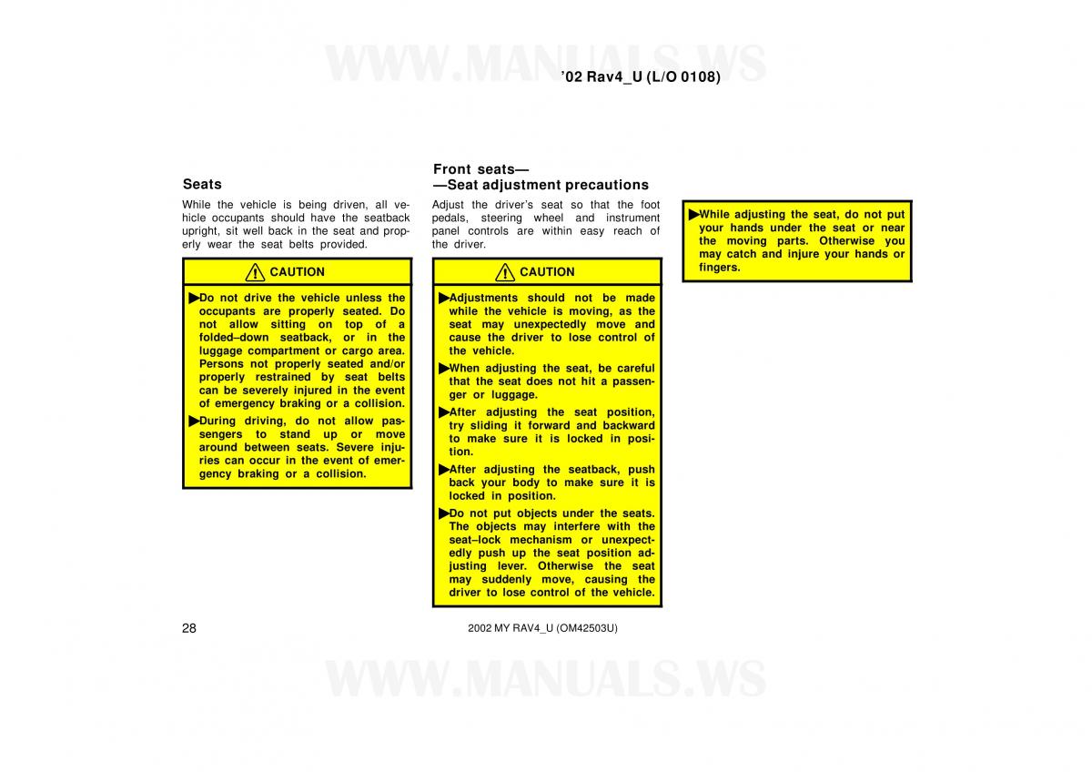 Toyota RAV4 II 2 owners manual / page 28