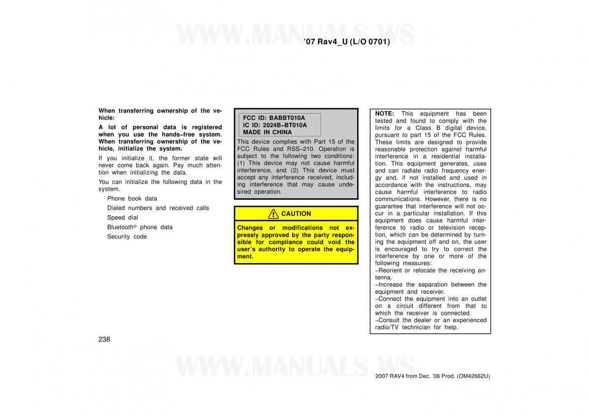 Toyota RAV4 III 3 owners manual / page 238