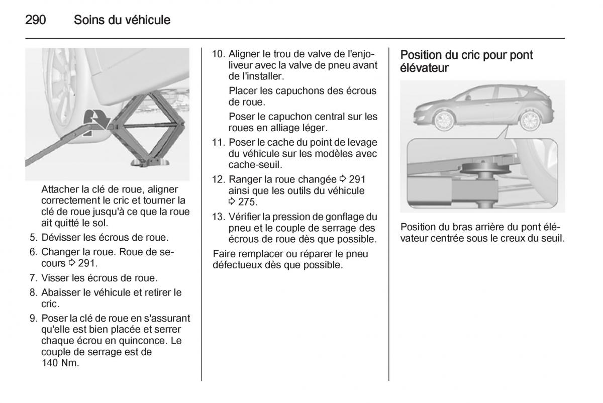 Opel Astra J IV 4 manuel du proprietaire / page 292