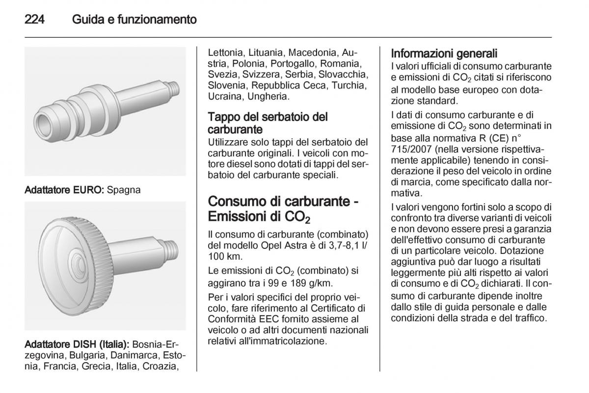 Opel Astra J IV 4 manuale del proprietario / page 226