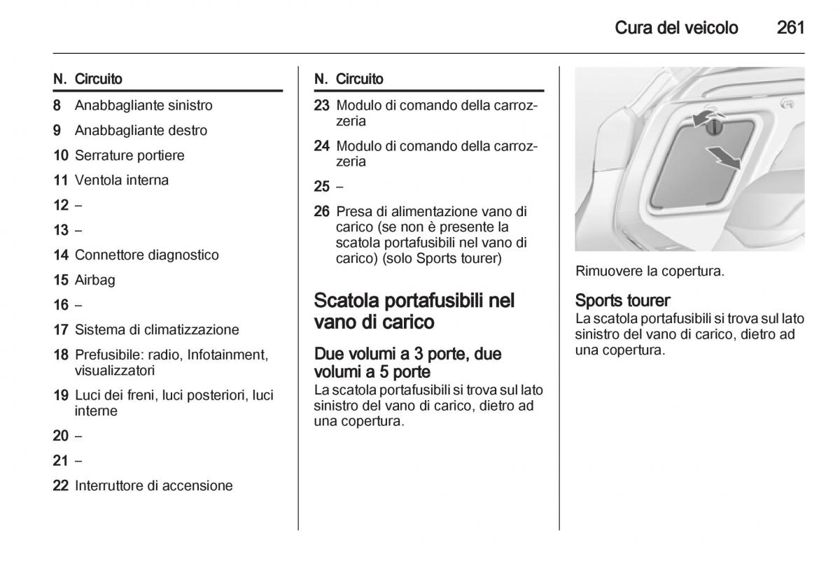 Opel Astra J IV 4 manuale del proprietario / page 263