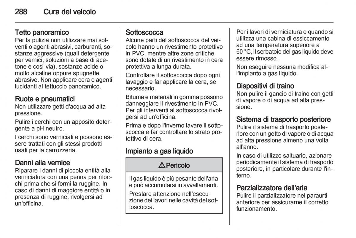 Opel Astra J IV 4 manuale del proprietario / page 290