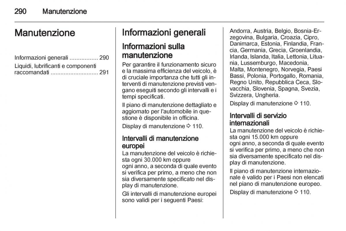 Opel Astra J IV 4 manuale del proprietario / page 292