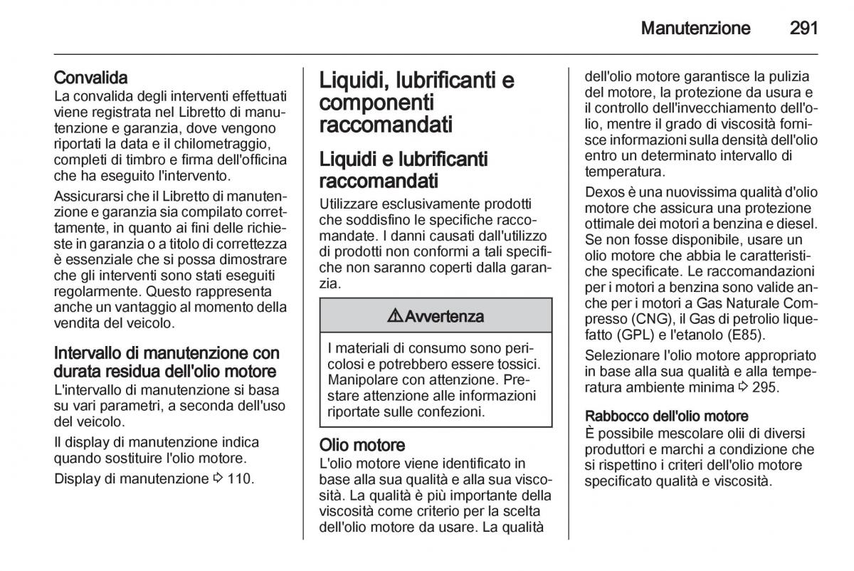 Opel Astra J IV 4 manuale del proprietario / page 293